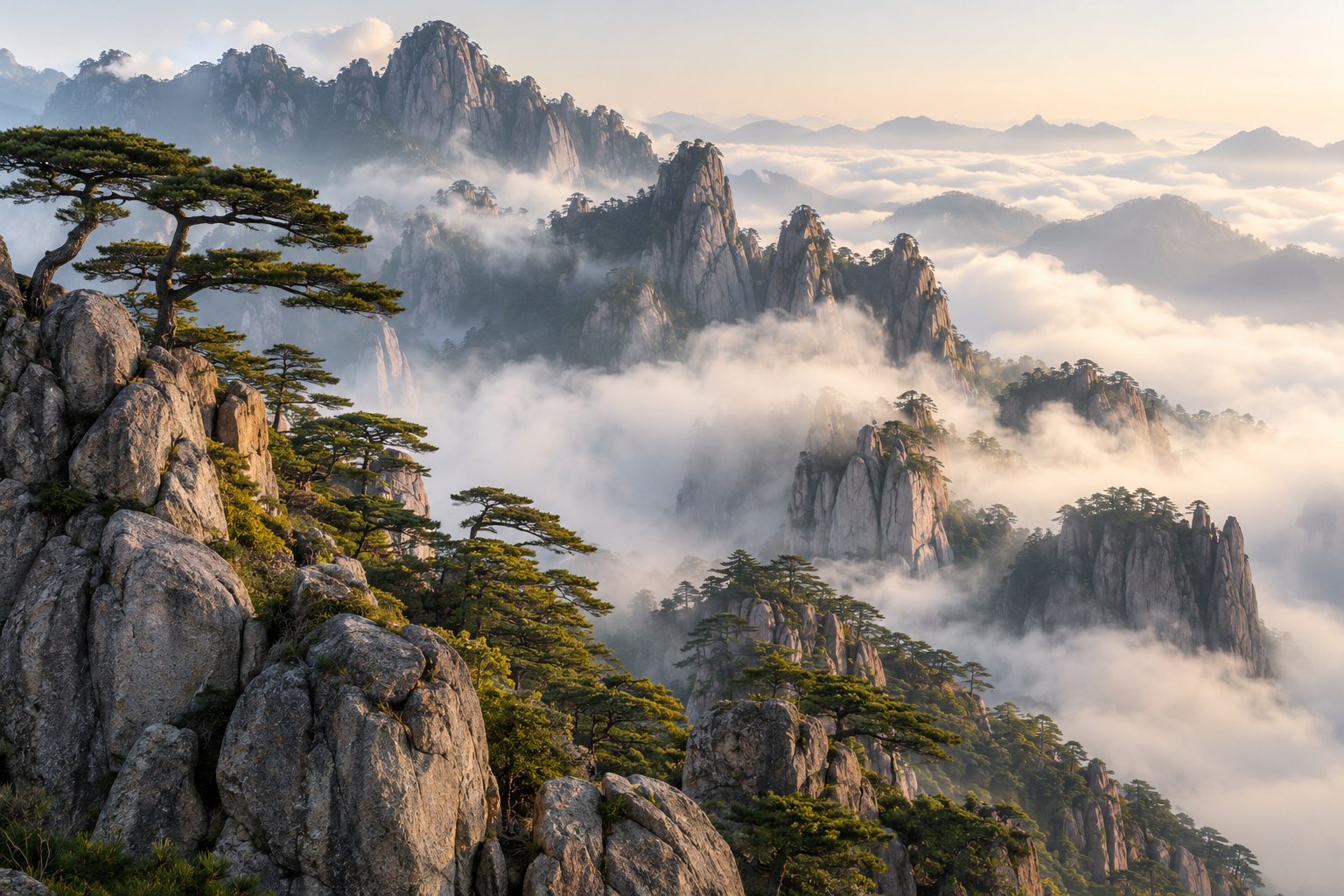 AI test illustration: Huangshan mountain landscape