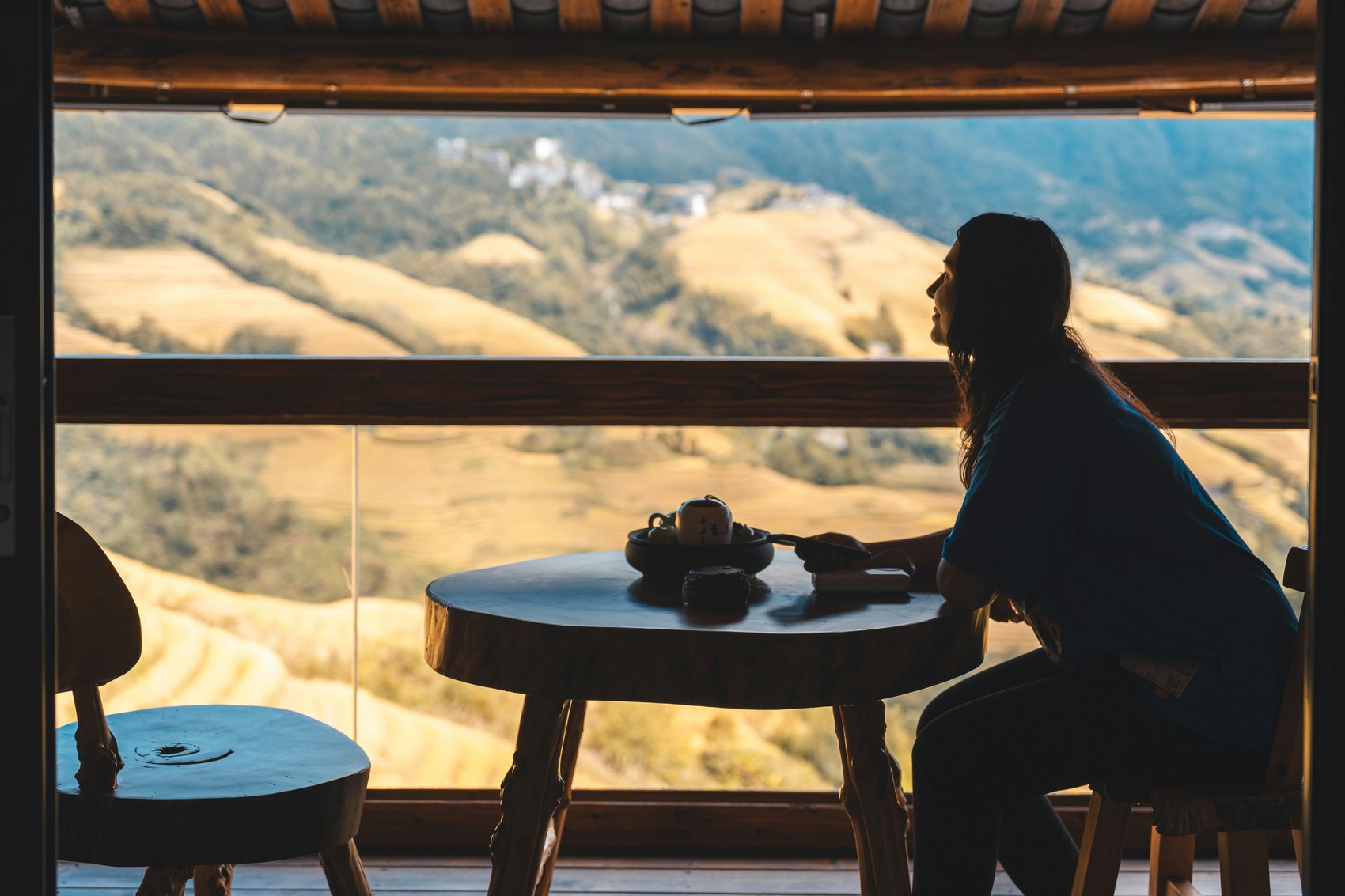 Tea with a view of the rice terraces