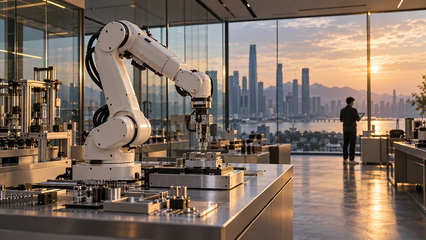 AI test illustration of a robotics showroom